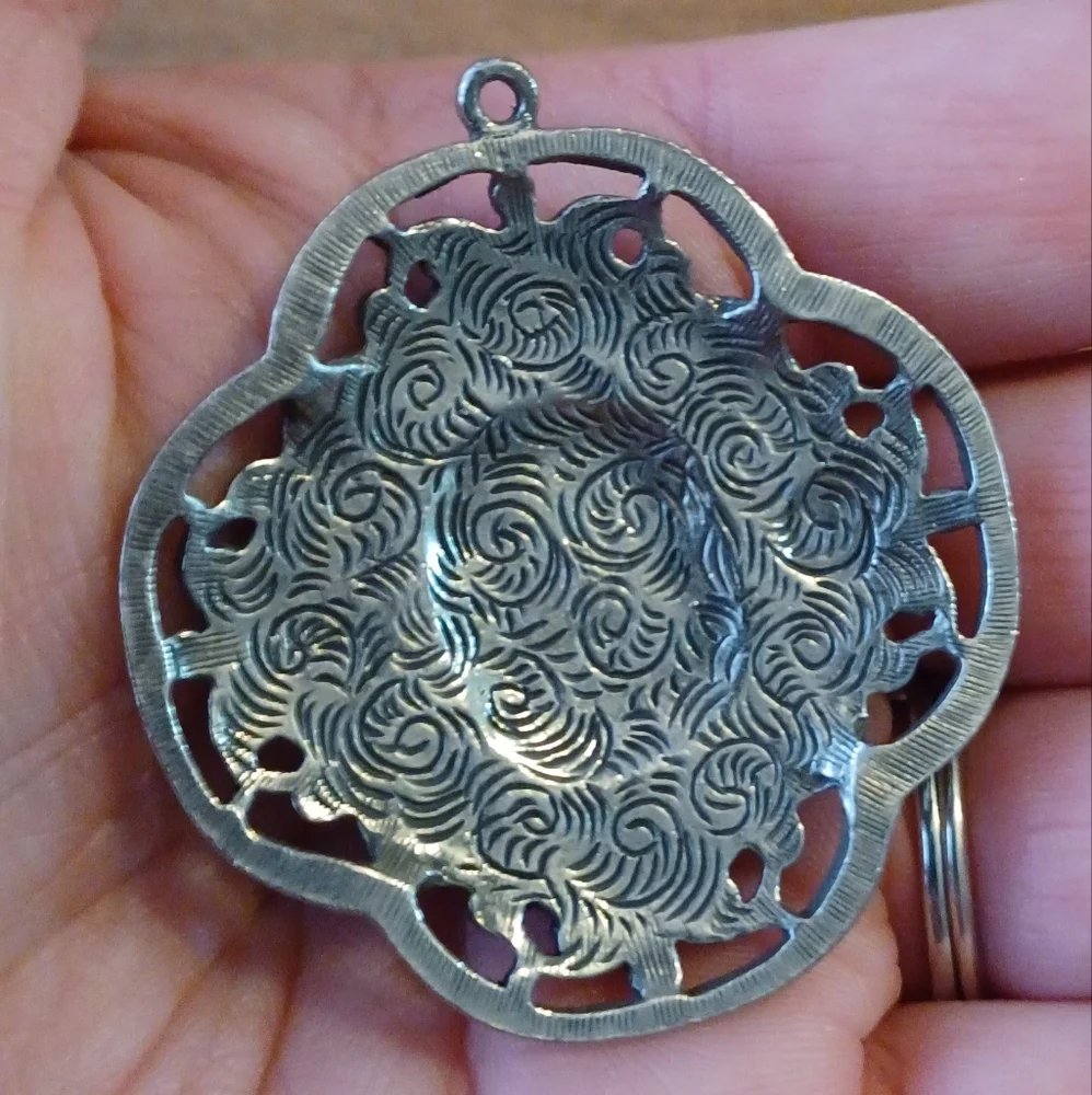 Vintage Celtic Pewter Pearl/Black Bead Large Necklace Pendant